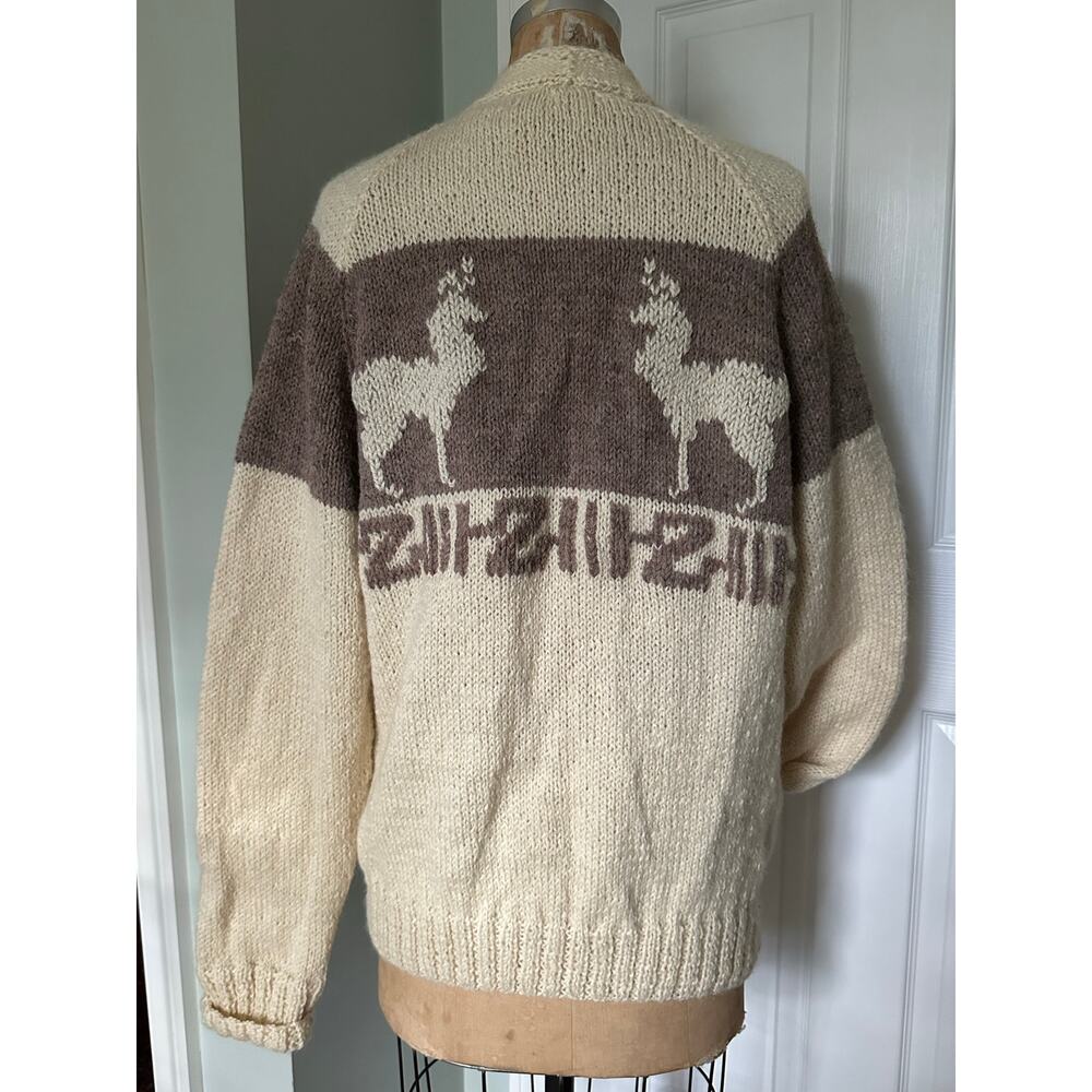 Vintage cowichan cardigan sweater wool Reindeer Tan/Cream/Brown natural undyed - Picture 4 of 9